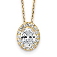 14K Yellow Gold 2.50 Carat Certified Lab Grown Diamond VS SI+ G+ Complete Oval Halo Pendant Necklace, 18" view 1
