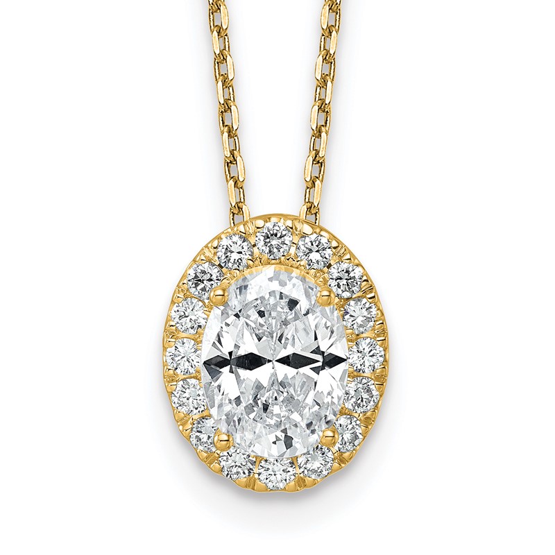 14k 2 1/2 carat Certified Lab Grown Diamond VS/SI+ G+ Complete 18 inch Oval Halo Pendant Necklace