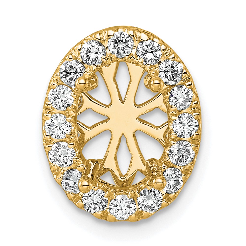 14K Yellow Gold 0.50 Carat Lab Grown Diamond VS SI+ G+ Oval Semi Mount 9.9x 6.9mm Center Halo Chain Slide Pendant