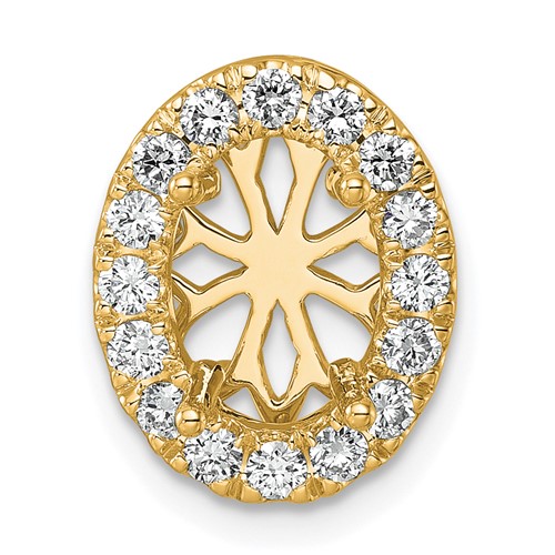 14K Yellow Gold 0.50 Carat Lab Grown Diamond VS SI+ G+ Oval Semi Mount 9.9x 6.9mm Center Halo Chain Slide Pendant