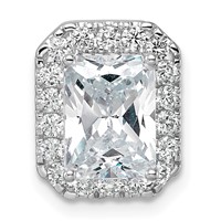 14K White Gold 0.50 Carat Lab Grown Diamond VS SI+ G+ Holds 2 Carat Radiant Center Semi Mount Halo Chain Slide Pendant view 4