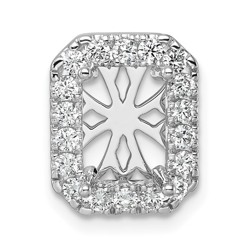 14K White Gold 0.50 Carat Lab Grown Diamond VS SI+ G+ Holds 2 Carat Radiant Center Semi Mount Halo Chain Slide Pendant
