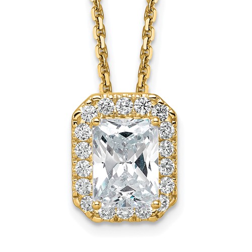 14K Yellow Gold 2.50 Carat Certified Lab Grown Diamond VS SI+ G+ Complete Radiant Halo Pendant Necklace, 18"