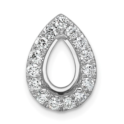 14K White Gold 0.38 Carat Lab Grown Diamond VS SI+ G+ Semi Mount Holds 10.7x 7mm Pear Center Halo Chain Slide Pendant