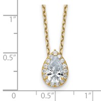 14K Yellow Gold 2.38 Carat Certified Lab Grown Diamond VS SI+ G+ Complete Pear Halo Pendant Necklace, 18" view 3