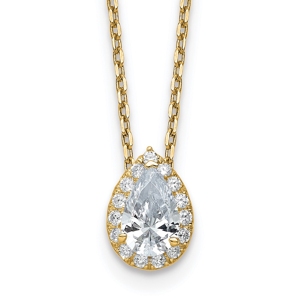 14K Yellow Gold 2.38 Carat Certified Lab Grown Diamond VS SI+ G+ Complete Pear Halo Pendant Necklace, 18"