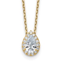 14K Yellow Gold 2.38 Carat Certified Lab Grown Diamond VS SI+ G+ Complete Pear Halo Pendant Necklace, 18" view 1