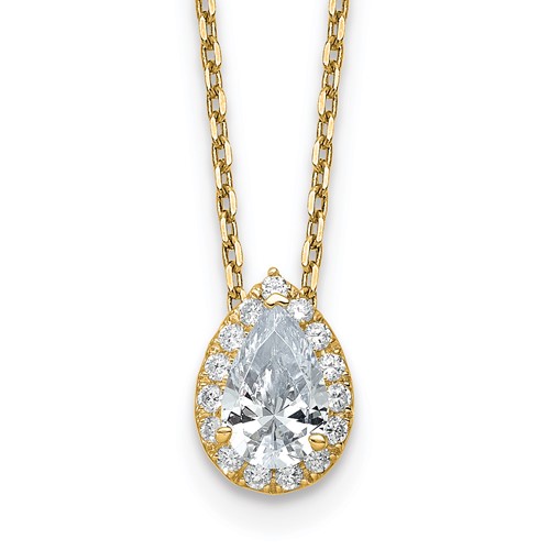 14K Yellow Gold 2.38 Carat Certified Lab Grown Diamond VS SI+ G+ Complete Pear Halo Pendant Necklace, 18"