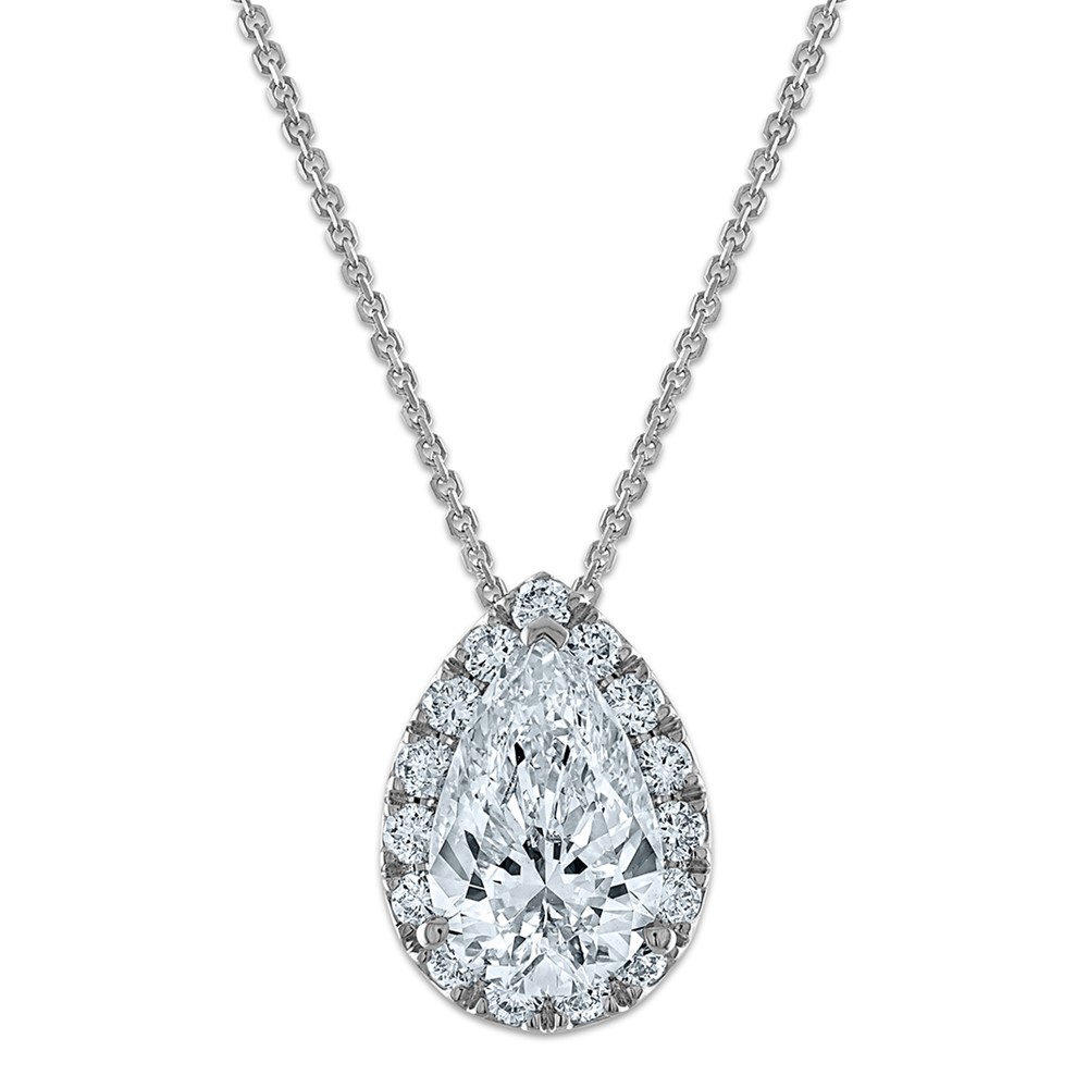 14k White Gold 2 3/8 carat Certified Lab Grown Diamond VS/SI+ G+ Complete 18 inch Pear Halo Pendant Necklace (PM10289-200C-WLG-18)
