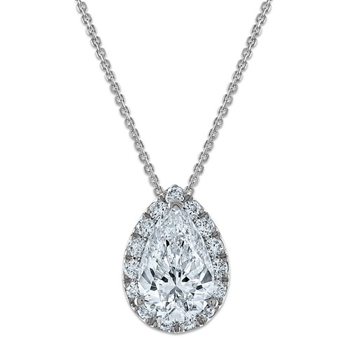 14K White Gold 2.38 Carat Certified Lab Grown Diamond VS SI+ G+ Complete Pear Halo Pendant Necklace - 18in