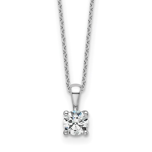 14K White Gold 0.50 Carat Lab Grown Diamond VS+ F+ Round Complete Four Prong Pendant Necklace, 18"