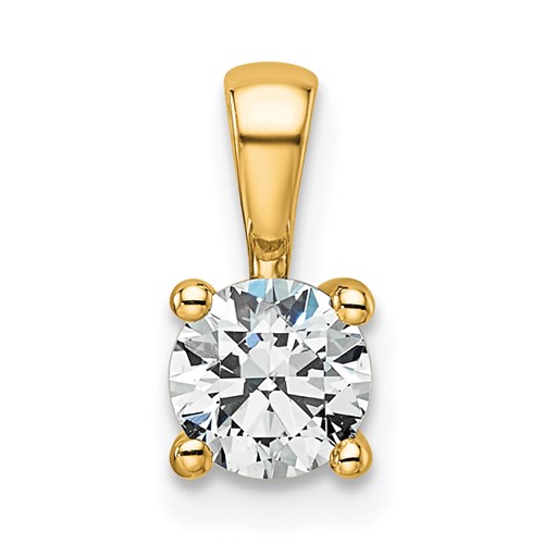 14K Yellow Gold 0.50 Carat Certified Lab Grown Diamond VS+ F+ Round Complete Four Prong Pendant