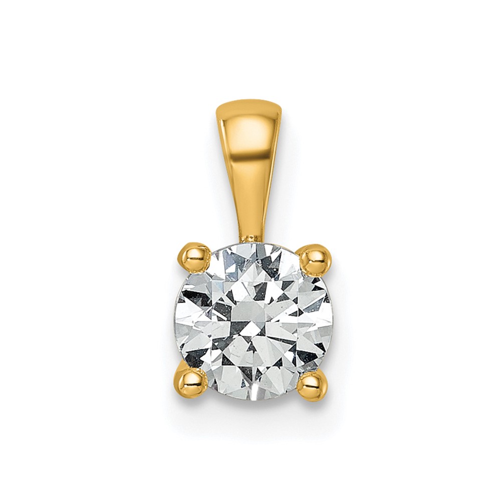14K Yellow Gold 0.75 Carat Lab Grown Diamond VS+ F+ Round Complete Four Prong Pendant