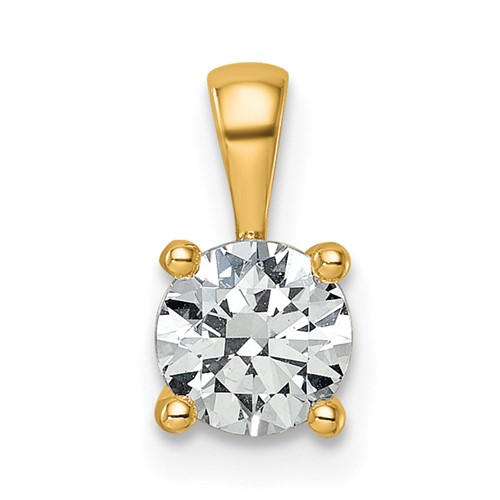 14K Yellow Gold 0.75 Carat Lab Grown Diamond VS SI+ G+ Round Complete Four Prong Pendant