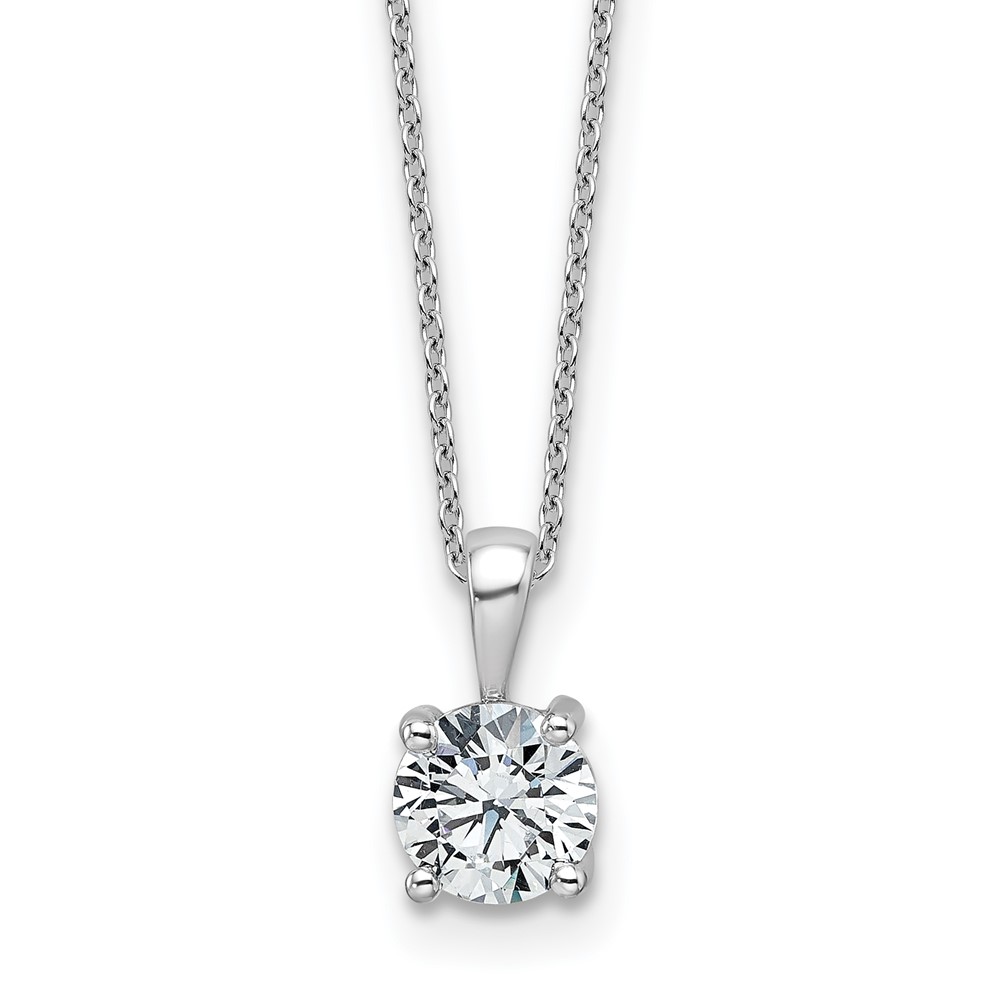 14K White Gold 1 Carat Lab Grown Diamond VS+ F+ Round Complete Four Prong Pendant Necklace, 18"