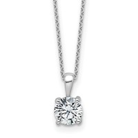 14K White Gold 1 Carat Lab Grown Diamond VS+ F+ Round Complete Four Prong Pendant Necklace, 18" view 1