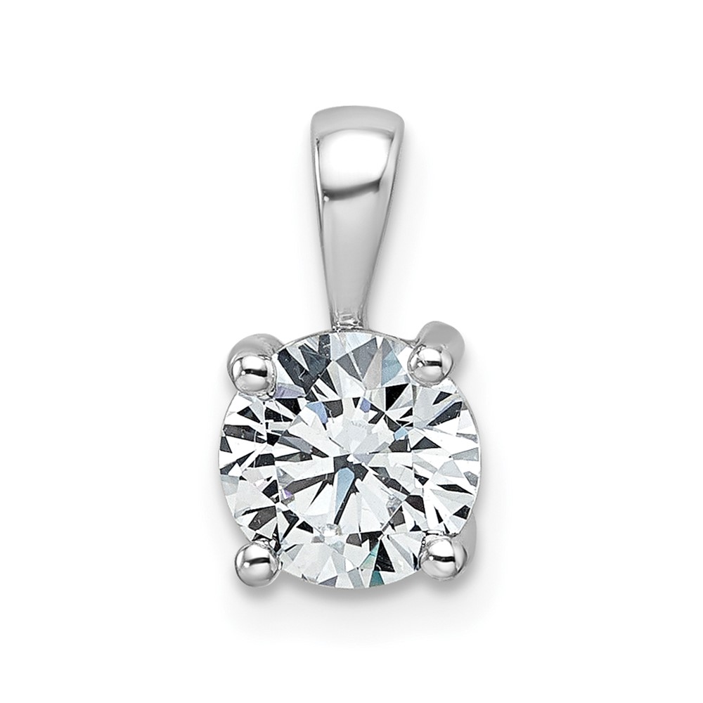 14K White Gold 1 Carat Lab Grown Diamond VS+ F+ Round Complete Four Prong Pendant