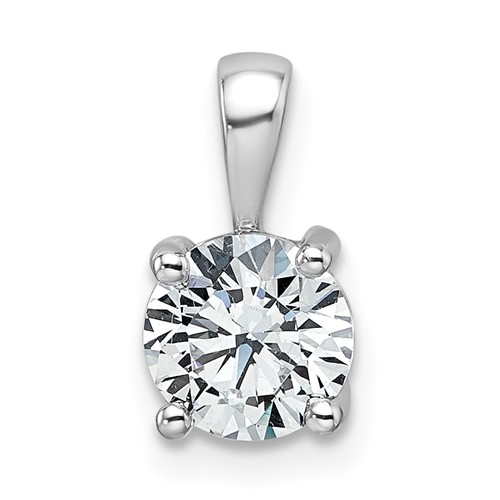 14K White Gold 1 Carat Lab Grown Diamond VS SI+ G+ Round Complete Four Prong Pendant