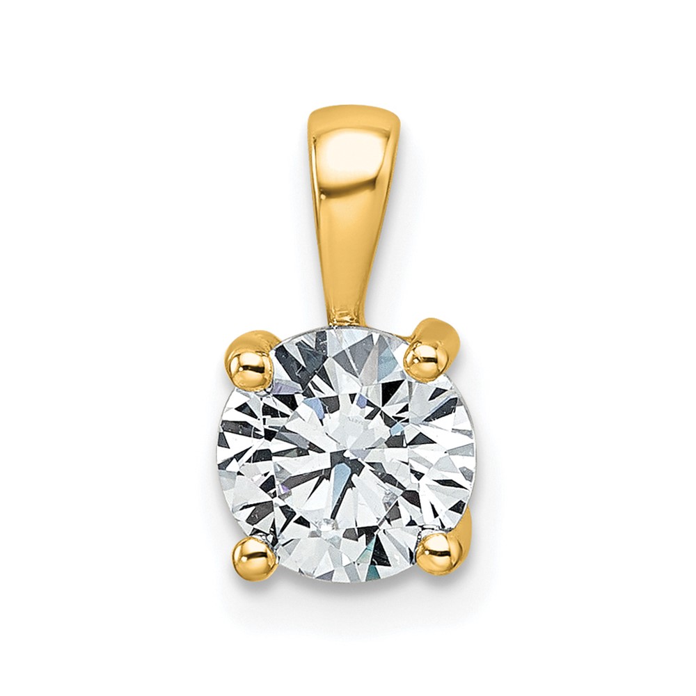 14K Yellow Gold 1 Carat Certified Lab Grown Diamond VS SI+ G+ Round Complete Four Prong Pendant