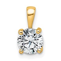 14K Yellow Gold 1 Carat Certified Lab Grown Diamond VS SI+ G+ Round Complete Four Prong Pendant view 1