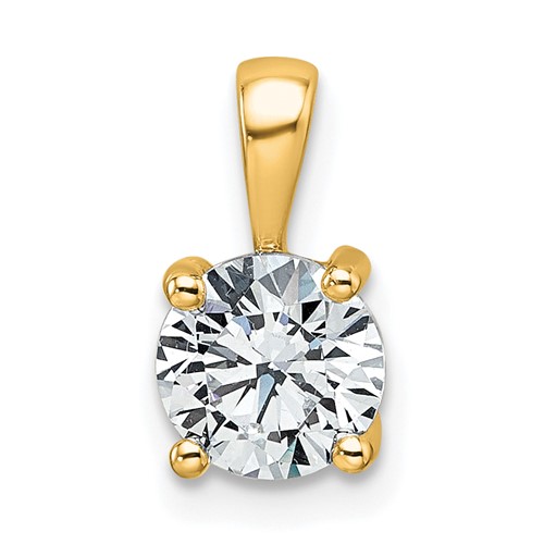 14K Yellow Gold 1 Carat Lab Grown Diamond VS SI+ G+ Round Complete Four Prong Pendant