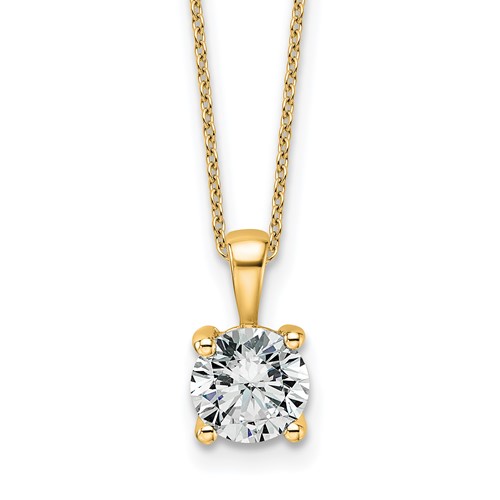 14K Yellow Gold 1.50 Carat Lab Grown Diamond VS+ F+ Round Complete Four Prong Pendant Necklace, 18"