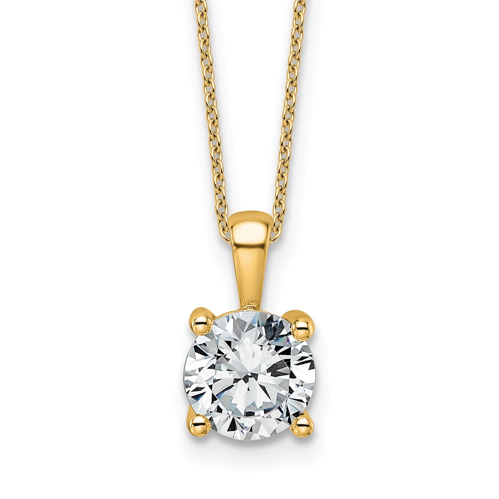 14K Yellow Gold 2 Carat Certified Lab Grown Diamond VS+ F+ Round Complete Four Prong Pendant Necklace, 18"