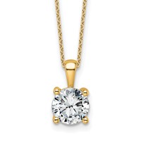 14K Yellow Gold 2 Carat Certified Lab Grown Diamond VS+ F+ Round Complete Four Prong Pendant Necklace, 18" view 1