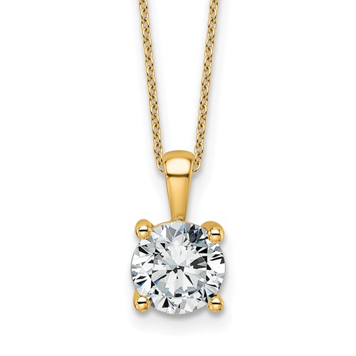 14K Yellow Gold 2 Carat Certified Lab Grown Diamond VS+ F+ Round Complete Four Prong Pendant Necklace, 18"