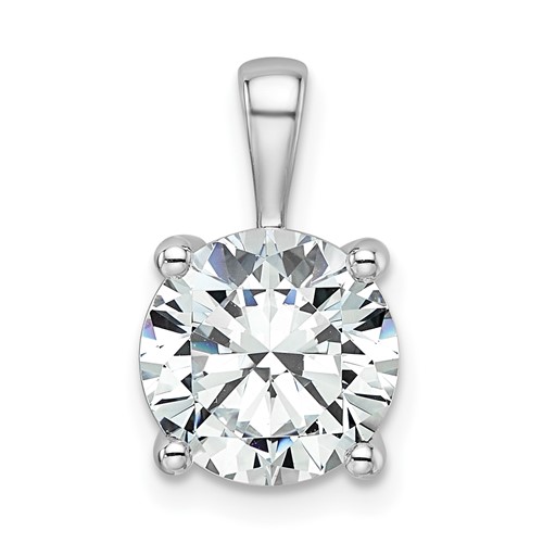 14K White Gold 3 Carat Lab Grown Diamond VS SI+ G+ Round Complete Four Prong Pendant