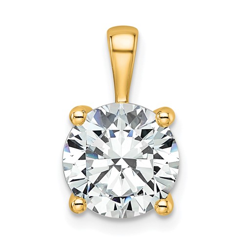 14K Yellow Gold 3 Carat Lab Grown Diamond VS SI+ G+ Round Complete Four Prong Pendant