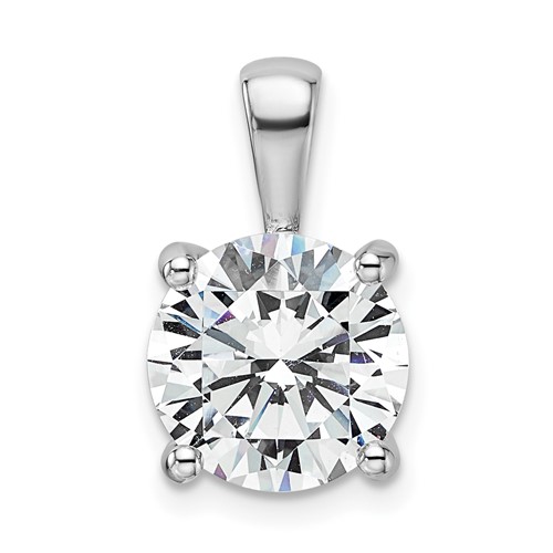 14K White Gold 4 Carat Lab Grown Diamond VS SI+ G+ Round Complete Four Prong Pendant