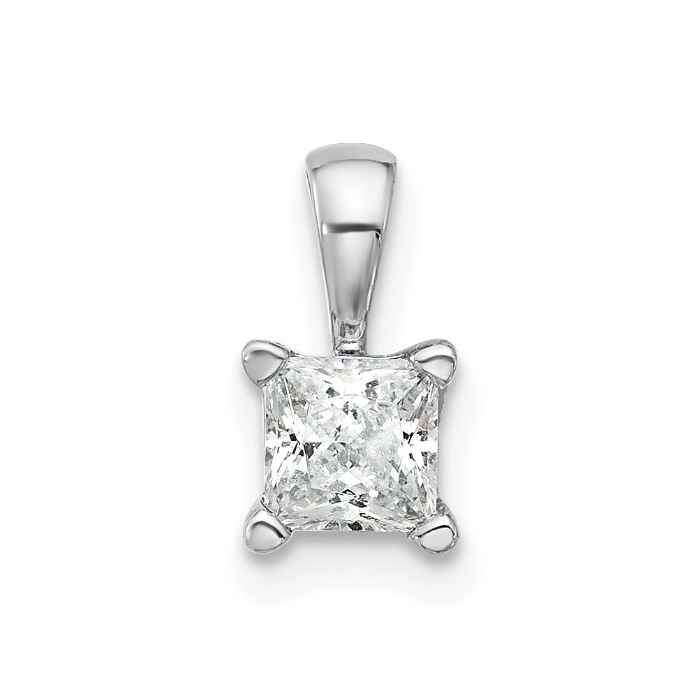 14K White Gold 0.50 Carat Certified Lab Grown Diamond VS SI+ G+ Princess Complete Four Prong Pendant