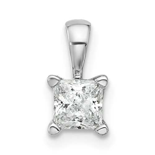 14K White Gold 0.50 Carat Certified Lab Grown Diamond VS+ F+ Princess Complete Four Prong Pendant