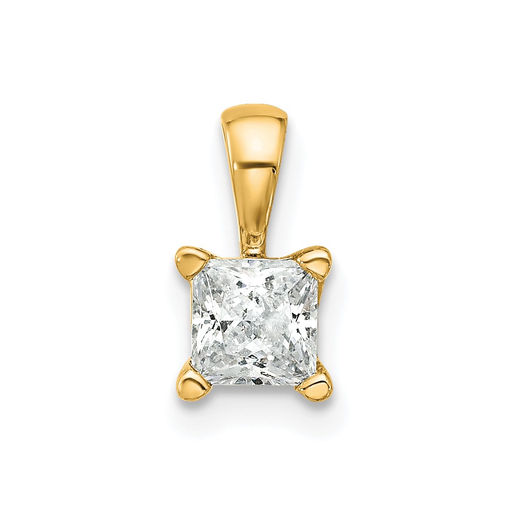 14K Yellow Gold 0.50 Carat Lab Grown Diamond VS SI+ G+ Princess Complete Four Prong Pendant