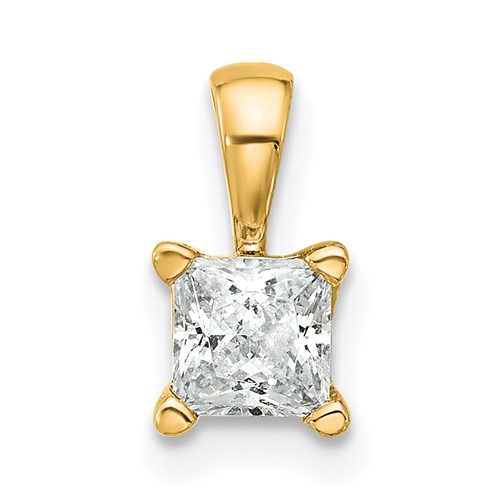 14K Yellow Gold 0.50 Carat Lab Grown Diamond VS SI+ G+ Princess Complete Four Prong Pendant