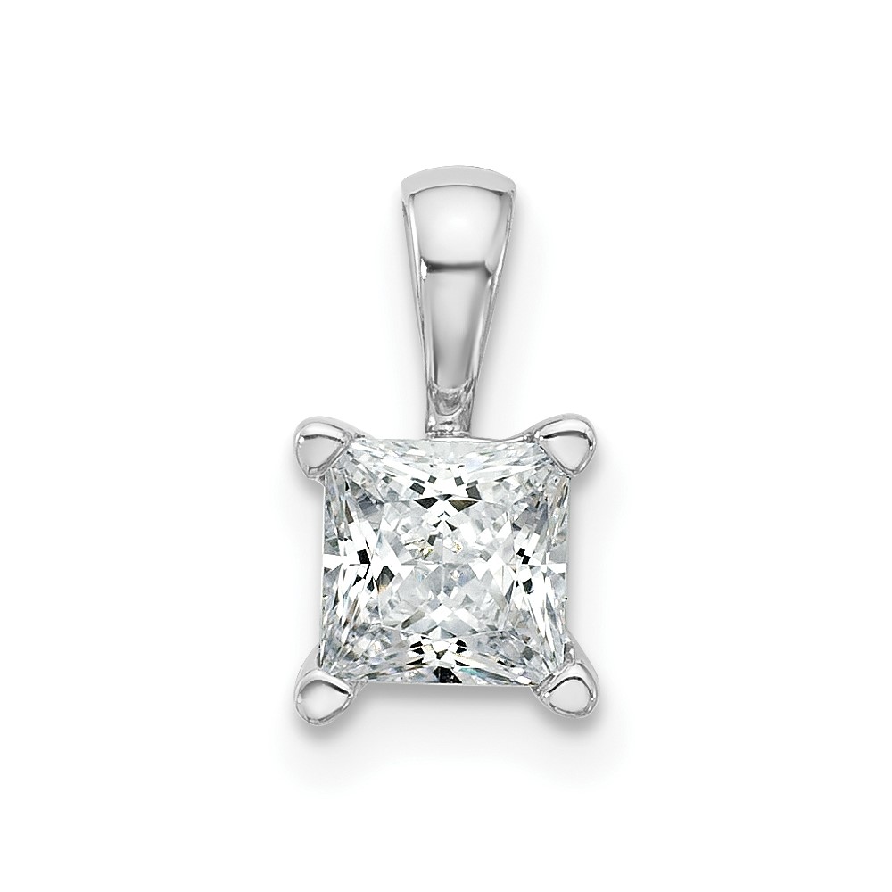 14K White Gold 0.75 Carat Lab Grown Diamond VS+ F+ Princess Complete Four Prong Pendant