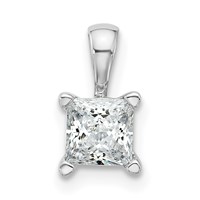 14K White Gold 0.75 Carat Lab Grown Diamond VS+ F+ Princess Complete Four Prong Pendant view 1