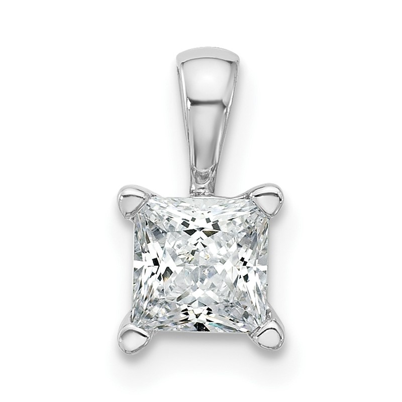 14k White Gold 3/4 carat Lab Grown Diamond VS/SI+ G+ Princess Complete Four Prong Pendant