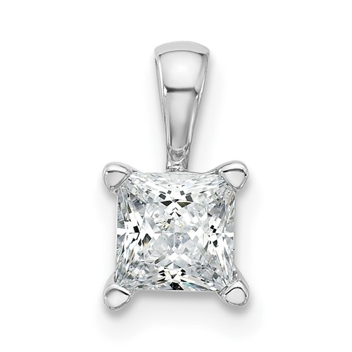 14K White Gold 0.75 Carat Certified Lab Grown Diamond VS SI+ G+ Princess Complete Four Prong Pendant