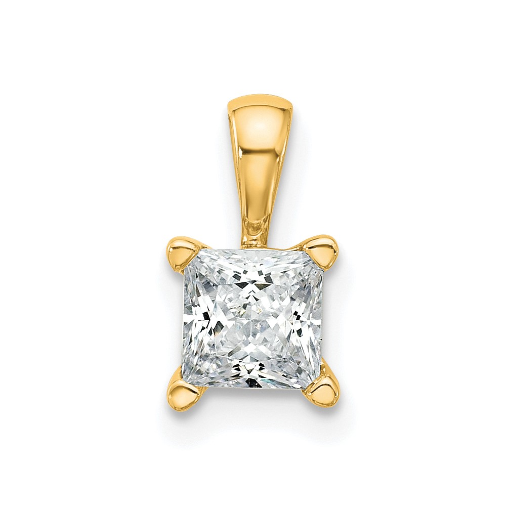 14K Yellow Gold 0.75 Carat Certified Lab Grown Diamond VS SI+ G+ Princess Complete Four Prong Pendant