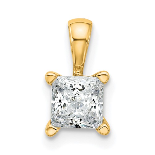 14K Yellow Gold 0.75 Carat Lab Grown Diamond VS+ F+ Princess Complete Four Prong Pendant