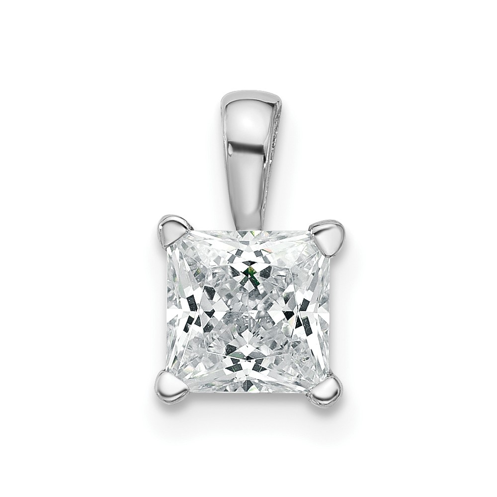 14K White Gold 1 Carat Lab Grown Diamond VS+ F+ Princess Complete Four Prong Pendant