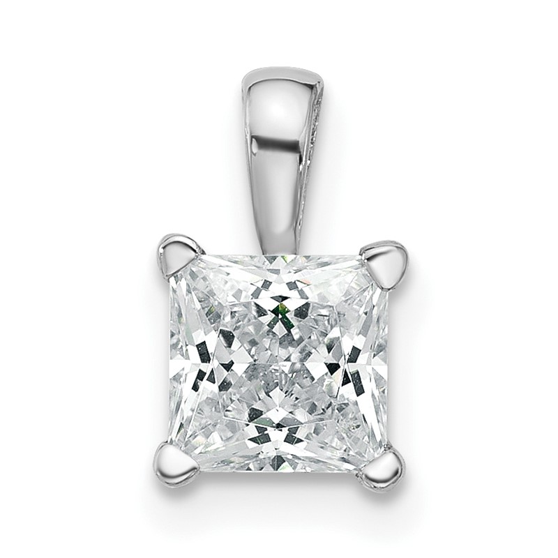 14k White Gold 1 carat Lab Grown Diamond VS+ F+ Princess Complete Four Prong Pendant