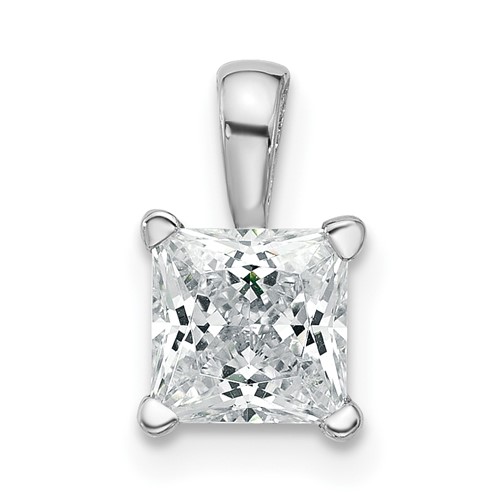 14K White Gold 1 Carat Certified Lab Grown Diamond VS SI+ G+ Princess Complete Four Prong Pendant