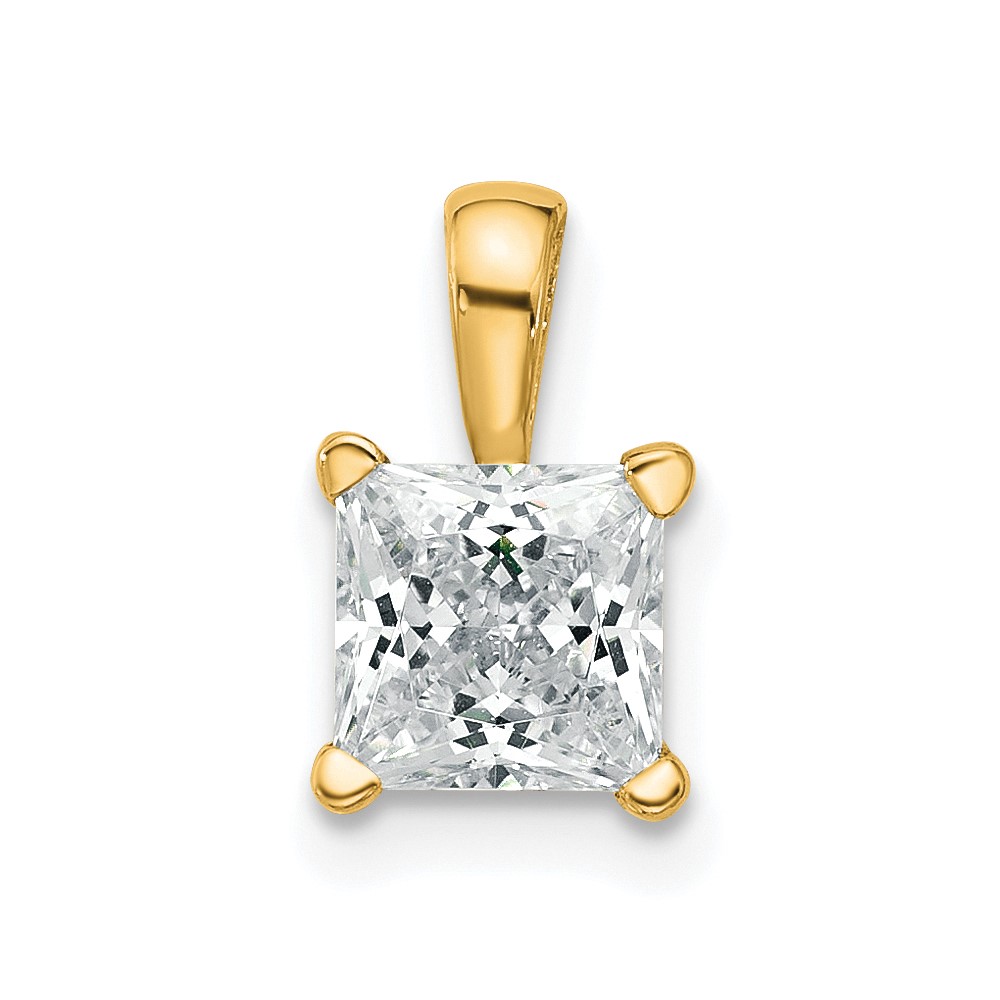 14K Yellow Gold 1 Carat Lab Grown Diamond VS+ F+ Princess Complete Four Prong Pendant