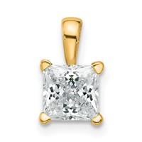 14K Yellow Gold 1 Carat Lab Grown Diamond VS+ F+ Princess Complete Four Prong Pendant view 1