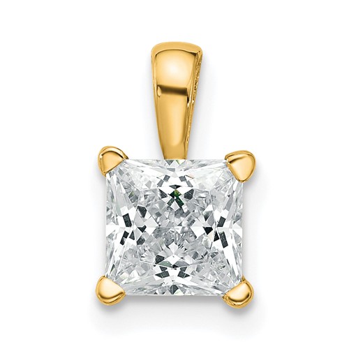 14K Yellow Gold 1 Carat Certified Lab Grown Diamond VS SI+ G+ Princess Complete Four Prong Pendant