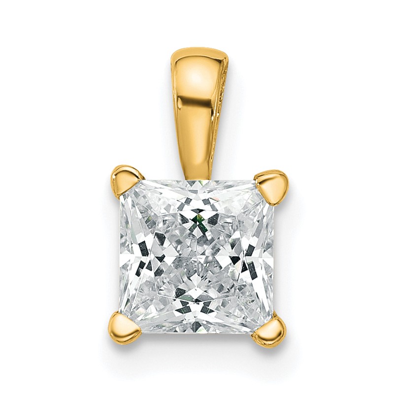 14k 1 carat Certified Lab Grown Diamond VS/SI+ G+ Princess Complete Four Prong Pendant