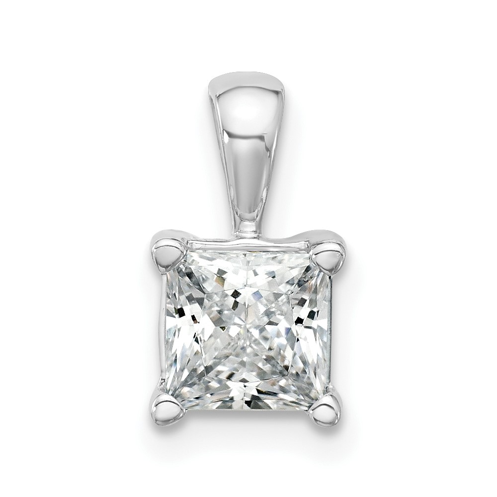14K White Gold 1.50 Carat Certified Lab Grown Diamond VS SI+ G+ Princess Complete Four Prong Pendant